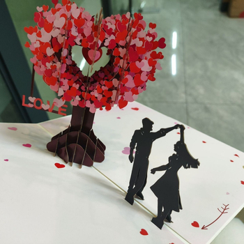 Felicitare 3D cu copac inimă, pentru Ziua Îndrăgostiților, Ziua Mamei și invitații la nuntă