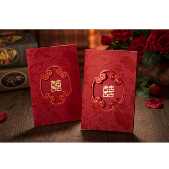Invitație de nuntă în stil chinezesc, roșie, cu hârtie embossată și imprimare cu folie bronzată