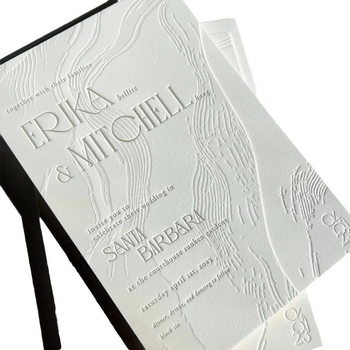 Invitație de nuntă de lux, personalizată, cu imprimare letterpress și gravură în adâncime, stil modern minimalist INS, dimensiune 150×100 mm.