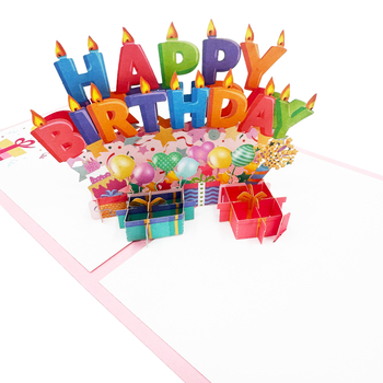 Card roz 3D de felicitare pentru invitații la ziua de naștere, pentru rude și prieteni
