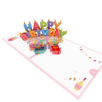 Card roz 3D de felicitare pentru invitații la ziua de naștere, pentru rude și prieteni