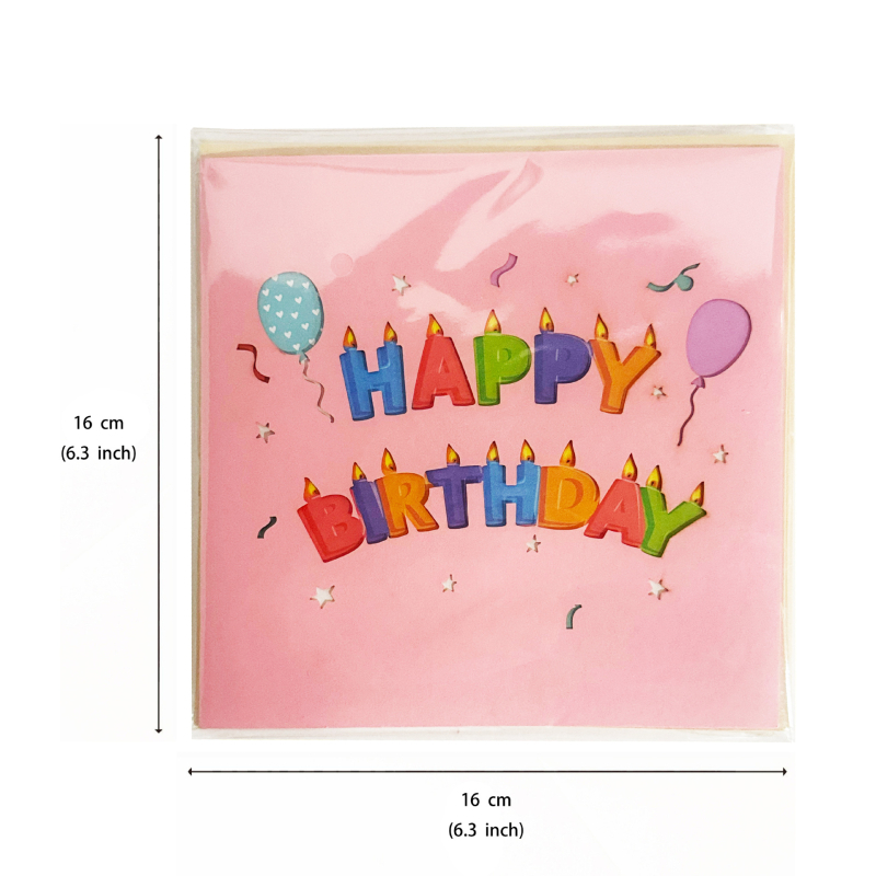 Card roz 3D de felicitare pentru invitații la ziua de naștere, pentru rude și prieteni
