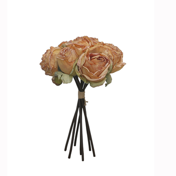 Buchet cu șapte trandafiri artificiali, aspect uscat, margini arse, stil vintage, pentru decor în casă și recuzită foto