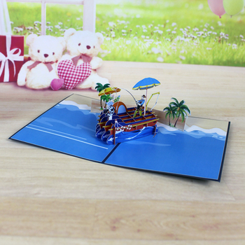 Card de salut 3D pop-up cu tematica iahtului și pescuitului, tăiere cu laser pe hârtie specială — invitație și suvenir
