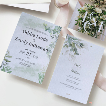 Invitație personalizată și card de mulțumire pe hârtie din bumbac North Snow, 700 g, cu ștampilare cu folie, embossare și design pentru card de instrucțiuni