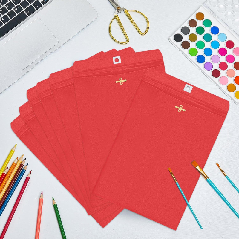 Plicuri de invitație din hârtie Kraft, cu hârtie de corespondență colorată, stil vest-european, cataramă roșie din metal