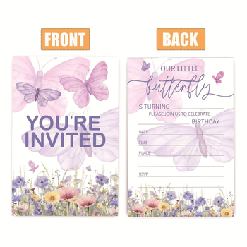 Invitație pentru ziua fetei cu fluturi și flori