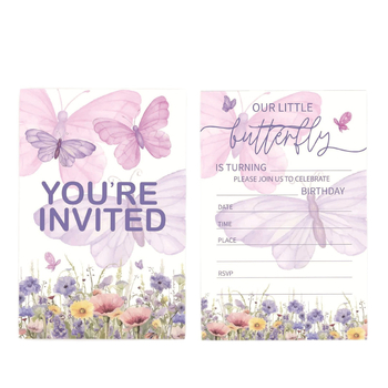 Invitație pentru ziua fetei cu fluturi și flori