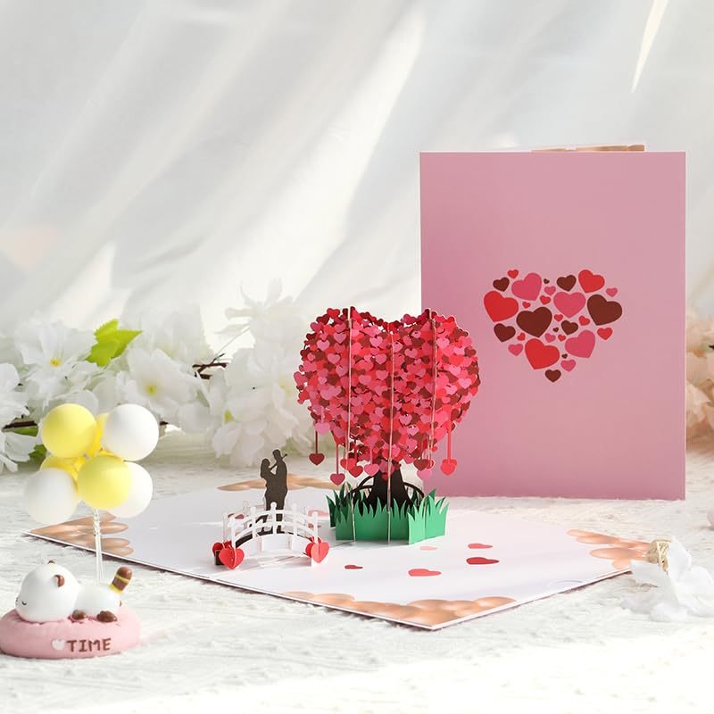 3D szív alakú fa pop-up üdvözlőlap Valentin-napra, anyák napi ajándékkártya és esküvői meghívó