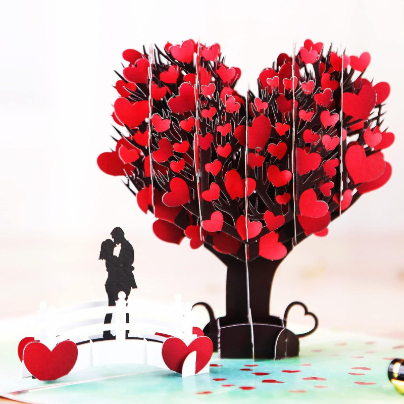 3D szív alakú fa pop-up üdvözlőlap Valentin-napra, anyák napi ajándékkártya és esküvői meghívó