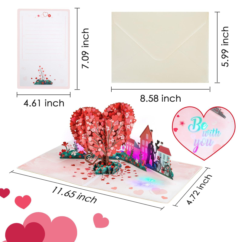 3D szív alakú fa pop-up üdvözlőlap Valentin-napra, anyák napi ajándékkártya és esküvői meghívó