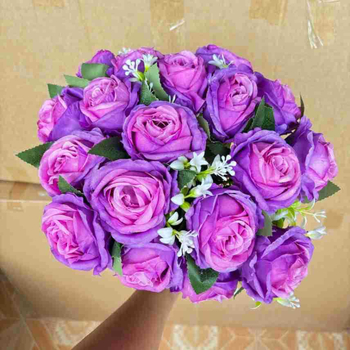 Buchet de mireasă cu 18 trandafiri inimi din materiale artificiale, flori realiste pentru decorul nunții