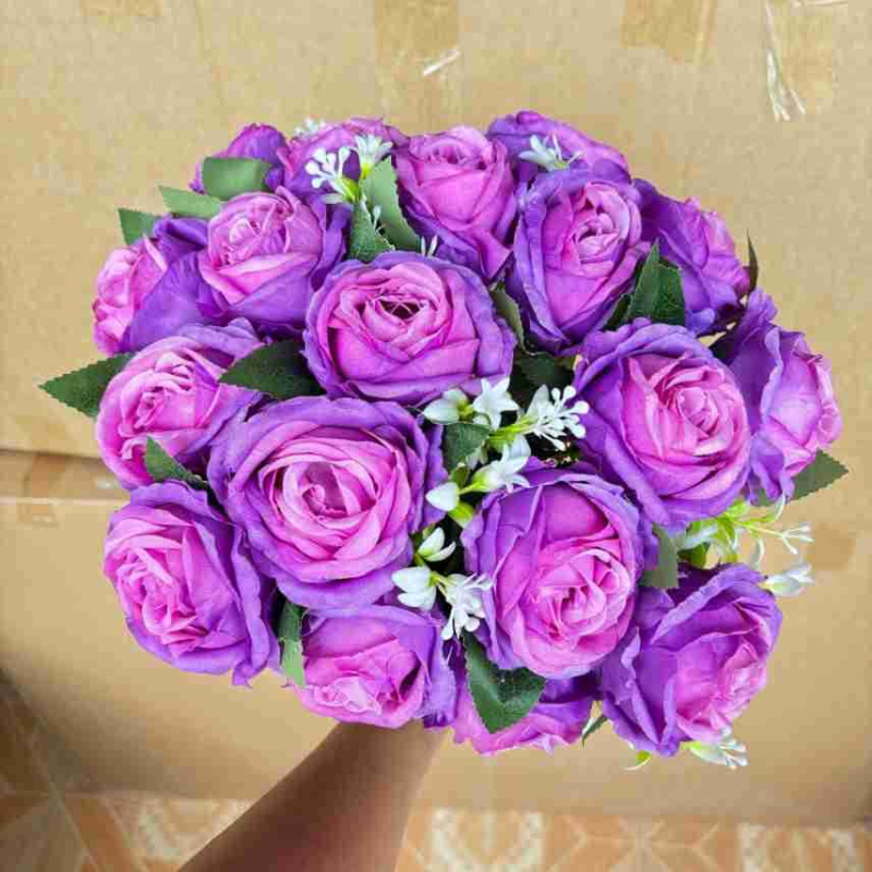 Buchet de mireasă cu 18 trandafiri inimi din materiale artificiale, flori realiste pentru decorul nunții