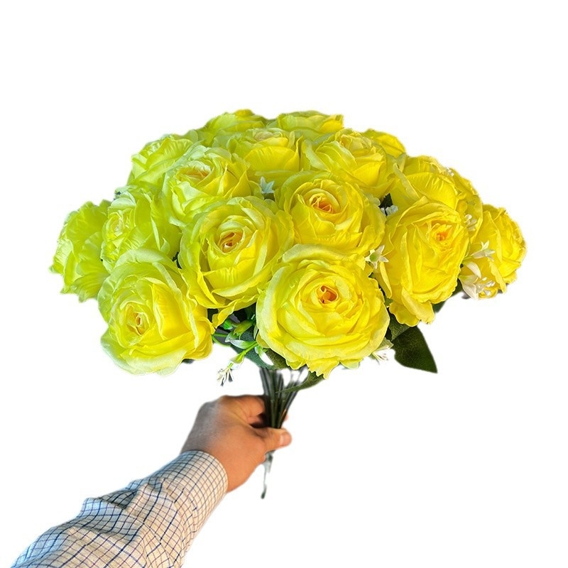Buchet de mireasă cu 18 trandafiri inimi din materiale artificiale, flori realiste pentru decorul nunții
