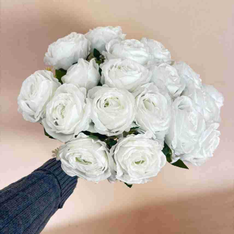 Buchet de mireasă cu 18 trandafiri inimi din materiale artificiale, flori realiste pentru decorul nunții