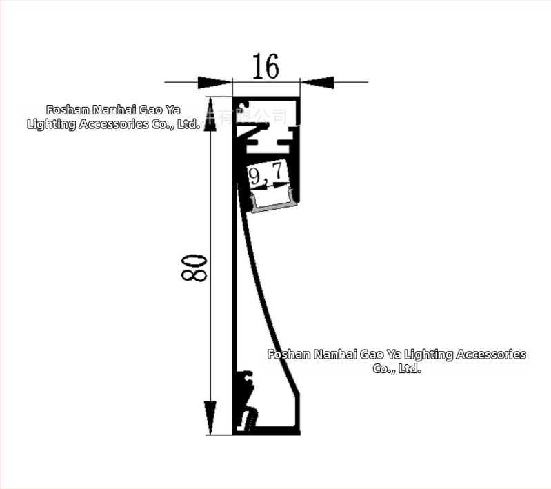 GY8016 Kit carcasă LED pentru bandă în canal de aluminiu pentru plintă — aluminiu 6063, anodizat, decor birou