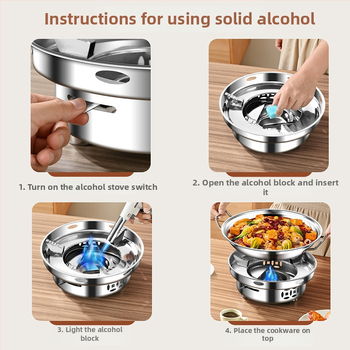 Set de vase din oțel inoxidabil pentru dry pot, cu arzător de alcool, oală mică compactă, bază integrată, pentru uz casnic și restaurante