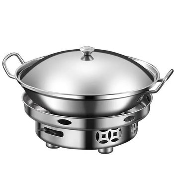 Set de vase din oțel inoxidabil pentru dry pot, cu arzător de alcool, oală mică compactă, bază integrată, pentru uz casnic și restaurante