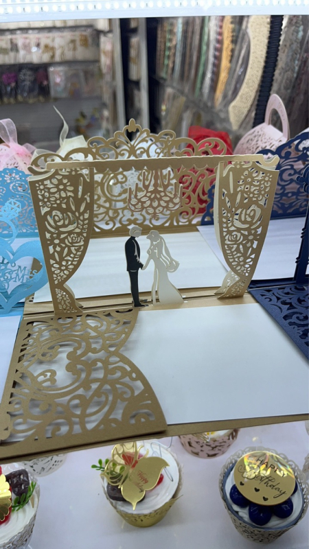 Invitații de nuntă în stil occidental, 3D pop-up, romantice cu ștampilare metalică