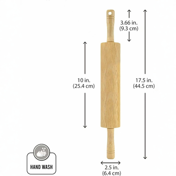 Rulă din lemn masiv, grosier, antiadeziv, 40 cm lungime, centru 22 cm, pentru foi de aluat pentru gyoză și aluat întins; stil rulou-tub