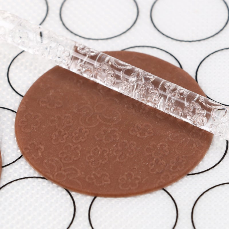 Rulou de fondant acrilic cu imprimare – transparen 16x1 cm, design cu floare de prune pentru patiserie
