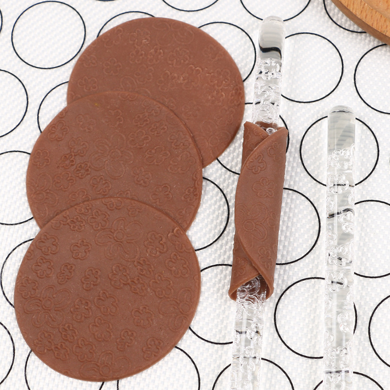 Rulou de fondant acrilic cu imprimare – transparen 16x1 cm, design cu floare de prune pentru patiserie