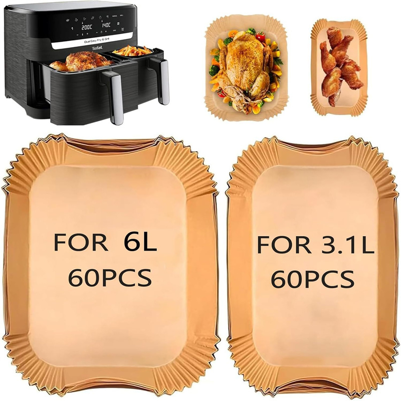 Hârtie dreptunghiulară pentru friteuza cu aer, acoperire din silicon uleiat, Ninja dual pot, farfurie de hârtie de unică folosință