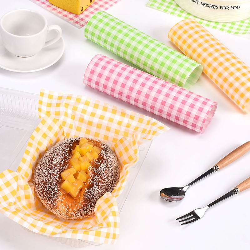 Hârtie de copt cu model în carouri, antiulei, pentru prăjit prăjituri, deserturi, burgeri și sandvișuri; hârtie alimentară absorbantă de ulei