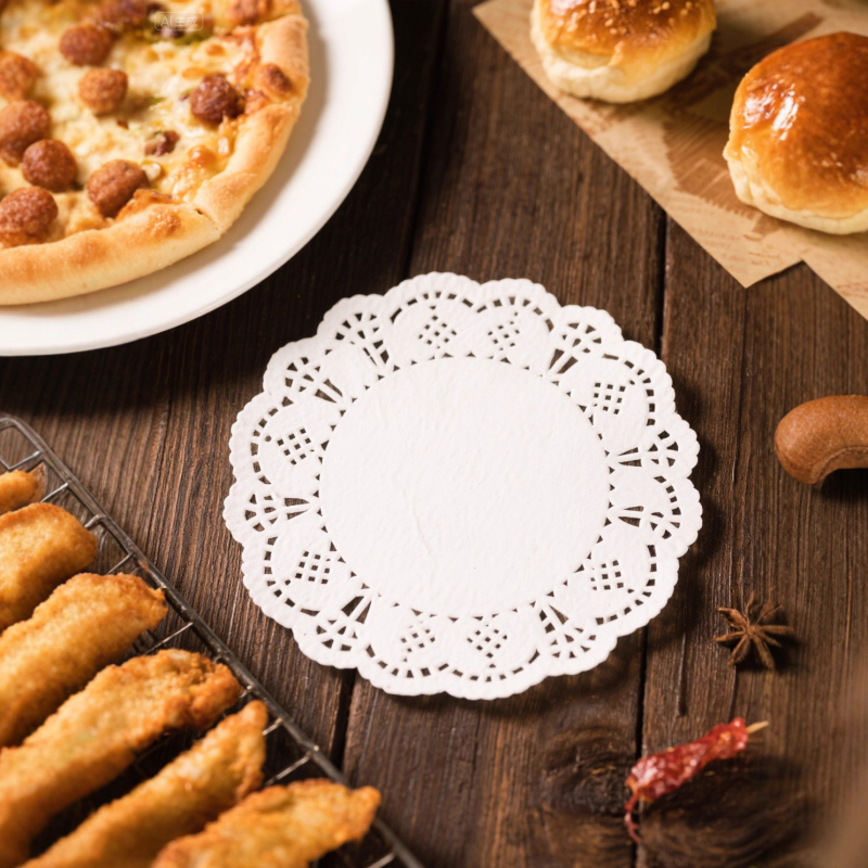 Hârtie cu margine dantelată pentru bucătărie, hârtie antiulei, hârtie de copt, suport pentru prăjituri și pizza, rotund sau pătrată