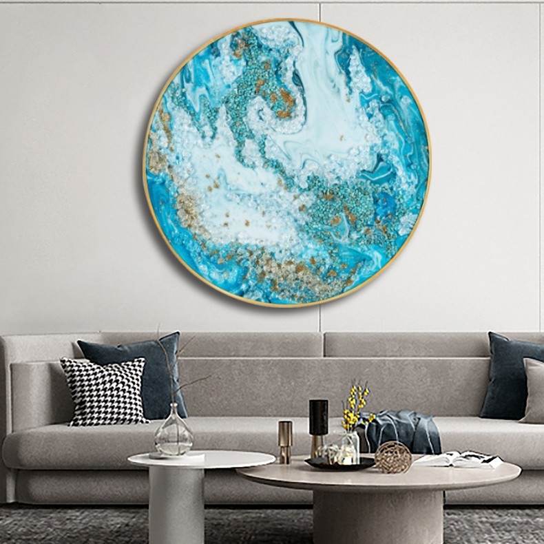 Tablou abstract pentru perete, rotund, cu incrustări de diamante pe porțelan cristal, înrămat, decor pentru living