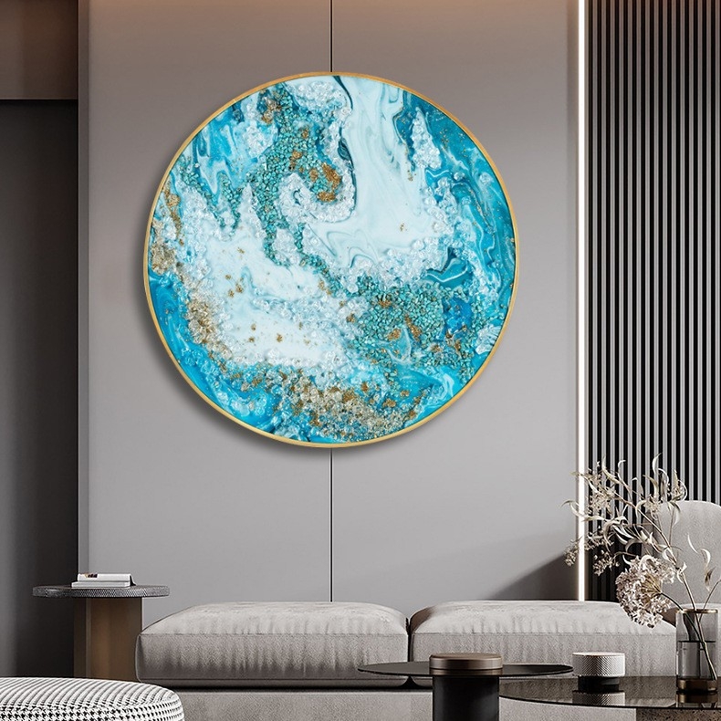 Tablou abstract pentru perete, rotund, cu incrustări de diamante pe porțelan cristal, înrămat, decor pentru living