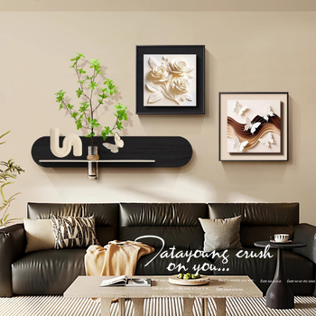 Tablouri în trei părți, înramate, pentru living, cu plante verzi hidroponice, design abstract creativ pentru fundalul canapelei