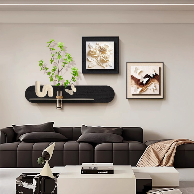 Tablouri în trei părți, înramate, pentru living, cu plante verzi hidroponice, design abstract creativ pentru fundalul canapelei