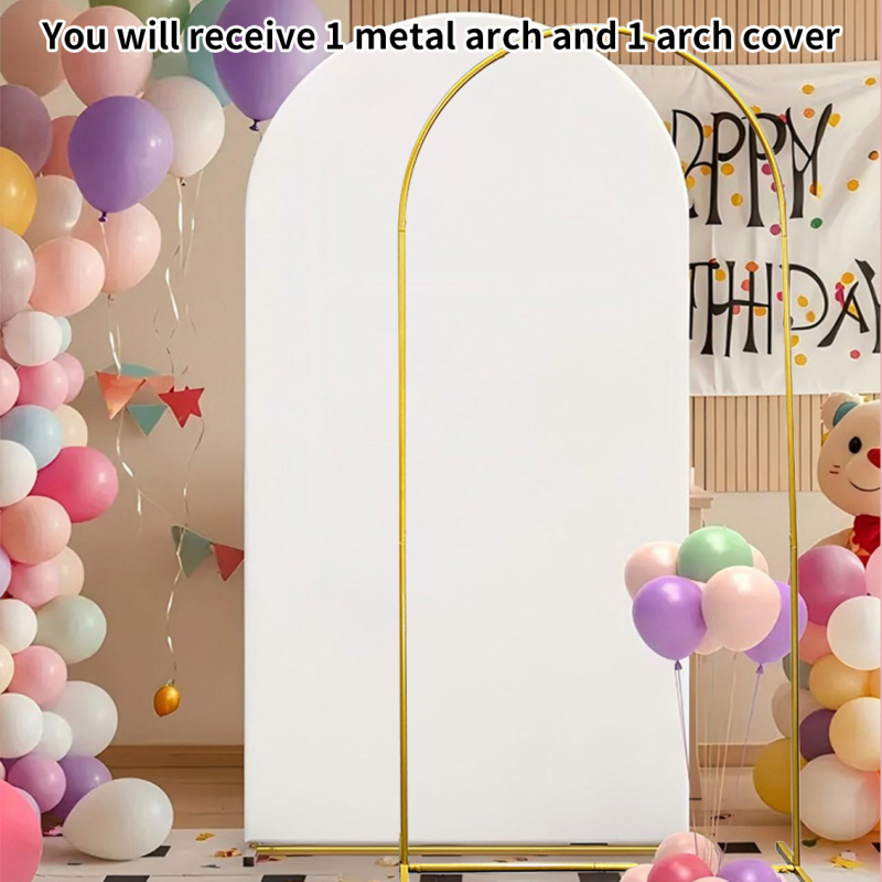 Arc decorativ din fier forjat auriu, cu husă din material, pentru petreceri, festivaluri și decor de fundal la nuntă