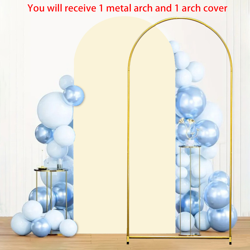 Arc decorativ din fier forjat auriu, cu husă din material, pentru petreceri, festivaluri și decor de fundal la nuntă