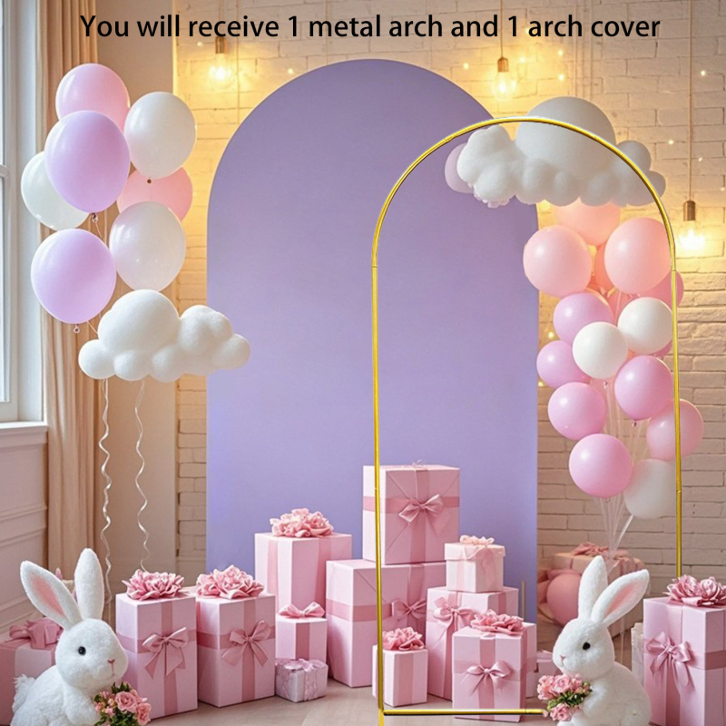 Arc decorativ din fier forjat auriu, cu husă din material, pentru petreceri, festivaluri și decor de fundal la nuntă
