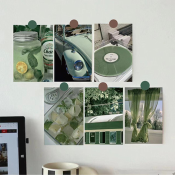 Set de 15 cărți poștale verzi de vară, în stil literar minimalist, pentru decor de perete interior