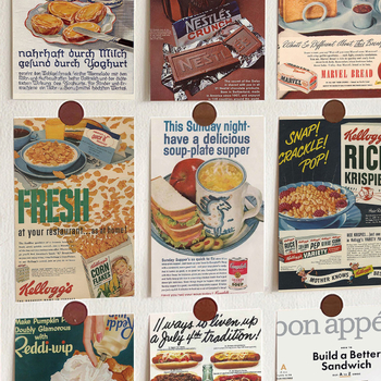 10 postere retro cu mâncare pentru perete – autocolante de perete pentru dormitor și cămin, decor de perete, recuzită pentru ședințe foto, carduri poștale
