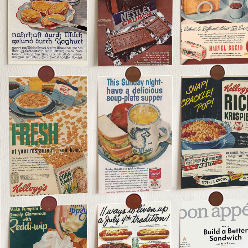 10 postere retro cu mâncare pentru perete – autocolante de perete pentru dormitor și cămin, decor de perete, recuzită pentru ședințe foto, carduri poștale