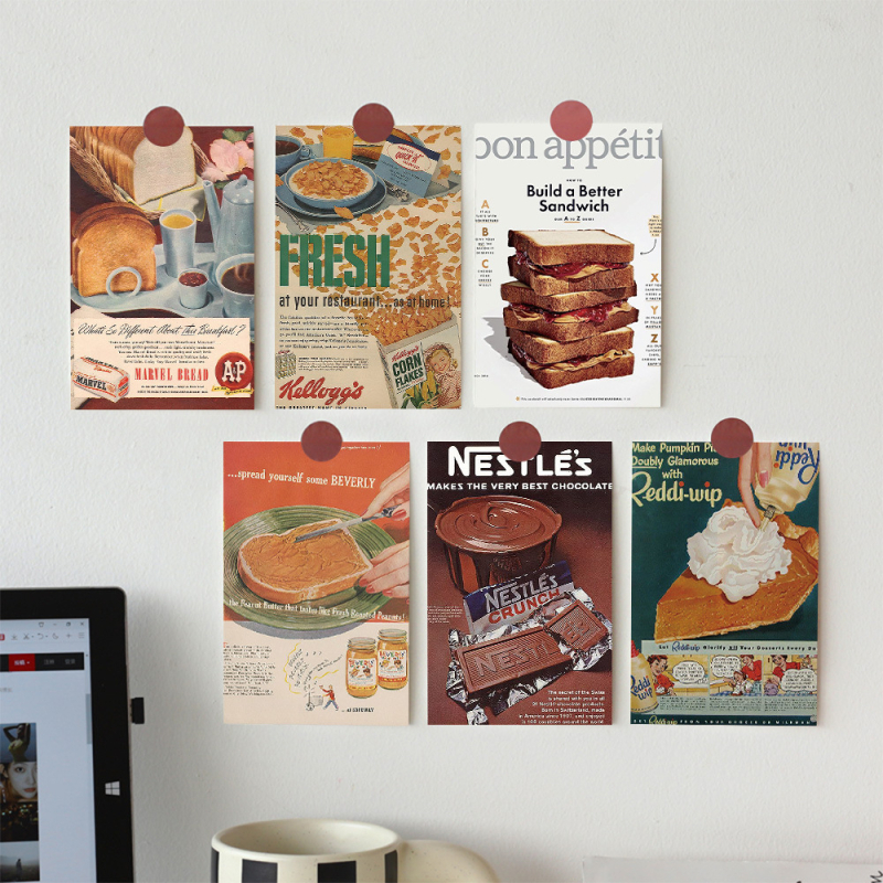 10 postere retro cu mâncare pentru perete – autocolante de perete pentru dormitor și cămin, decor de perete, recuzită pentru ședințe foto, carduri poștale