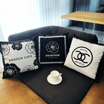 Husă de pernă din material Crystal-soft, lux ușor, design negru-alb modern pentru canapea