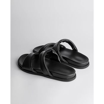 Sandale de plajă pentru femei, curea simplă, vârf rotund, talpă groasă, din piele naturală, căptușite cu lână de oaie