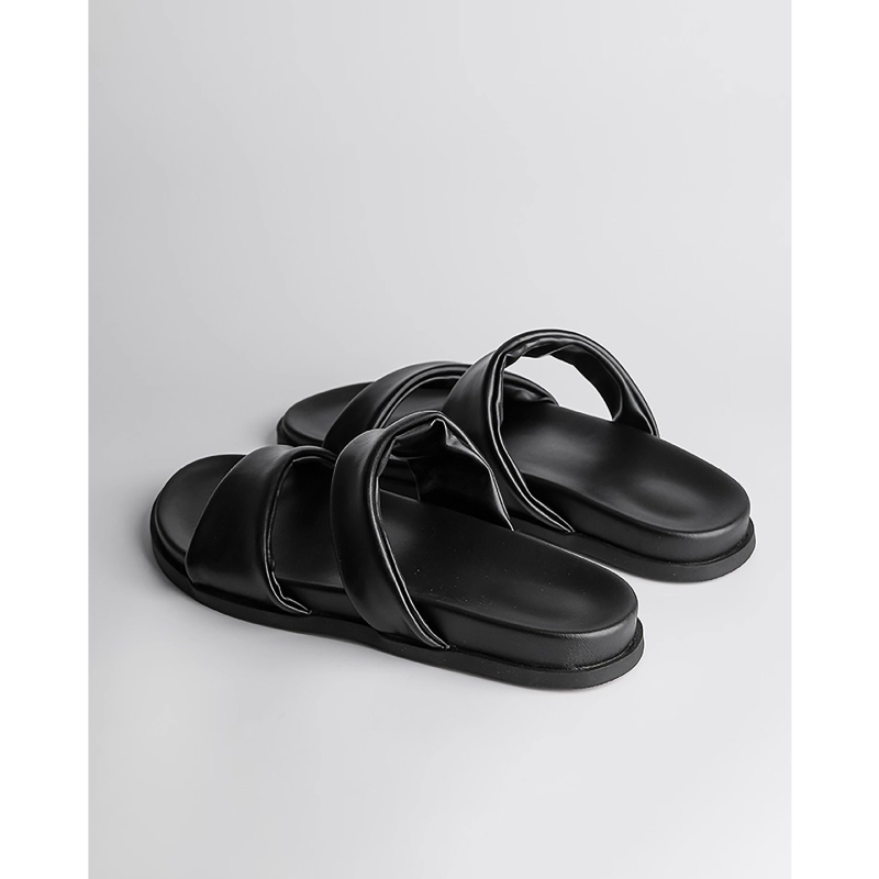 Sandale de plajă pentru femei, curea simplă, vârf rotund, talpă groasă, din piele naturală, căptușite cu lână de oaie