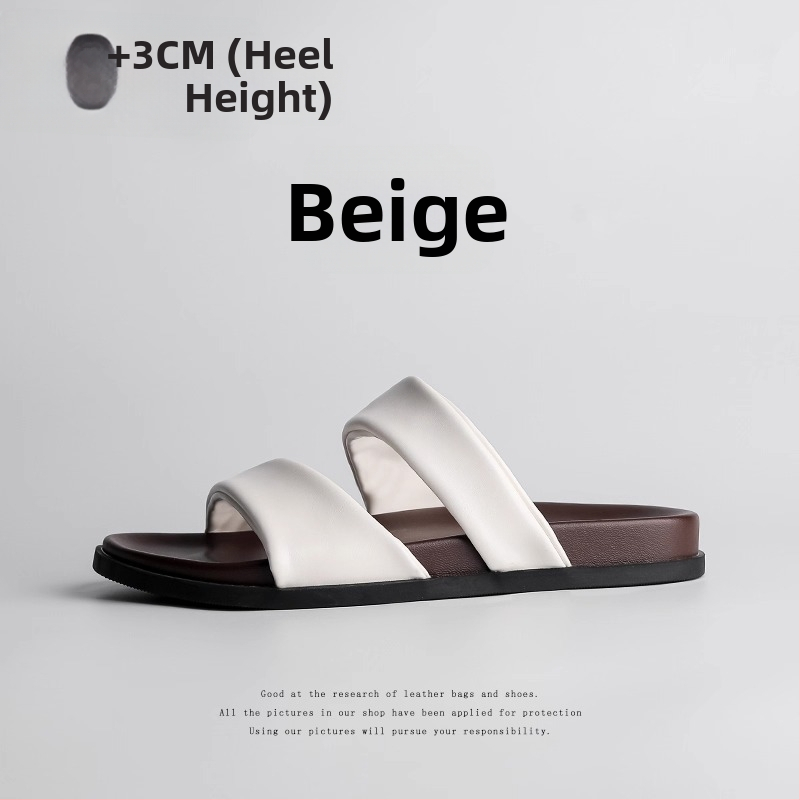 Sandale de plajă pentru femei, curea simplă, vârf rotund, talpă groasă, din piele naturală, căptușite cu lână de oaie