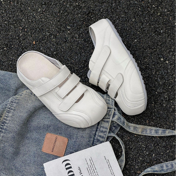 Γυναικεία αθλητικά παπούτσια με Velcro από μαλακό δέρμα, λευκά, με κλειστό δάχτυλο, για καθημερινή χρήση