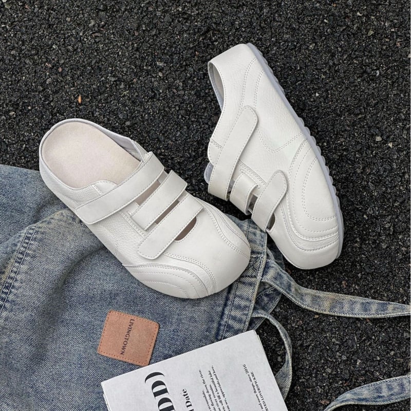 Γυναικεία αθλητικά παπούτσια με Velcro από μαλακό δέρμα, λευκά, με κλειστό δάχτυλο, για καθημερινή χρήση