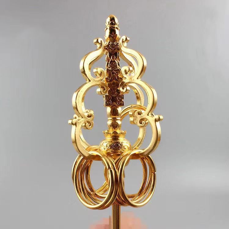Zen štap Bodhisattva Ksitigarbha, 12 prstena od legure, pozlaćen