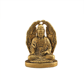 Guanyin Bodhisattva месингова статуя, медитираща върху лотос със змиев подиум, ретро месингова изработка