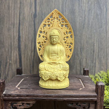 Boxwood резбована Amitabha Buddha статуя за кола – автомобилна украса, декоративно изделие