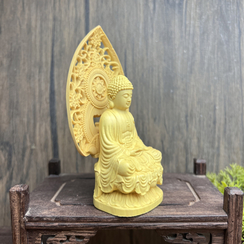 Boxwood резбована Amitabha Buddha статуя за кола – автомобилна украса, декоративно изделие